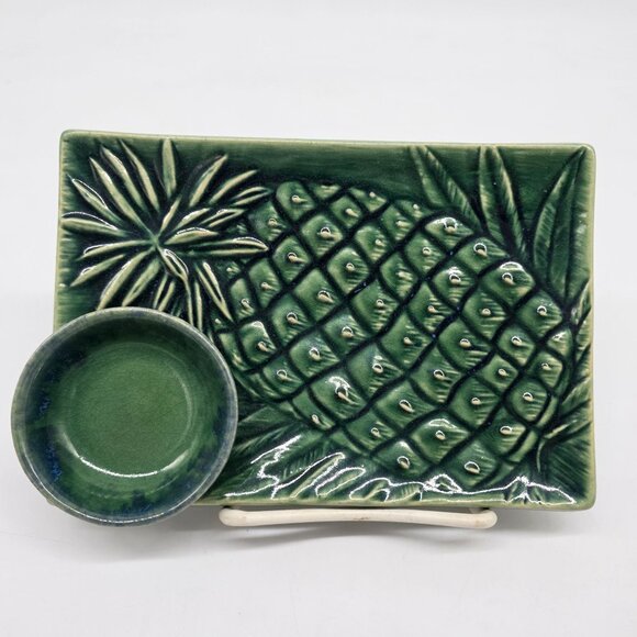 Hoening Maui Ceramic Fish Motif Sushi Platter & Soy Sauce Bowl Embossed Pineappl - Picture 1 of 6